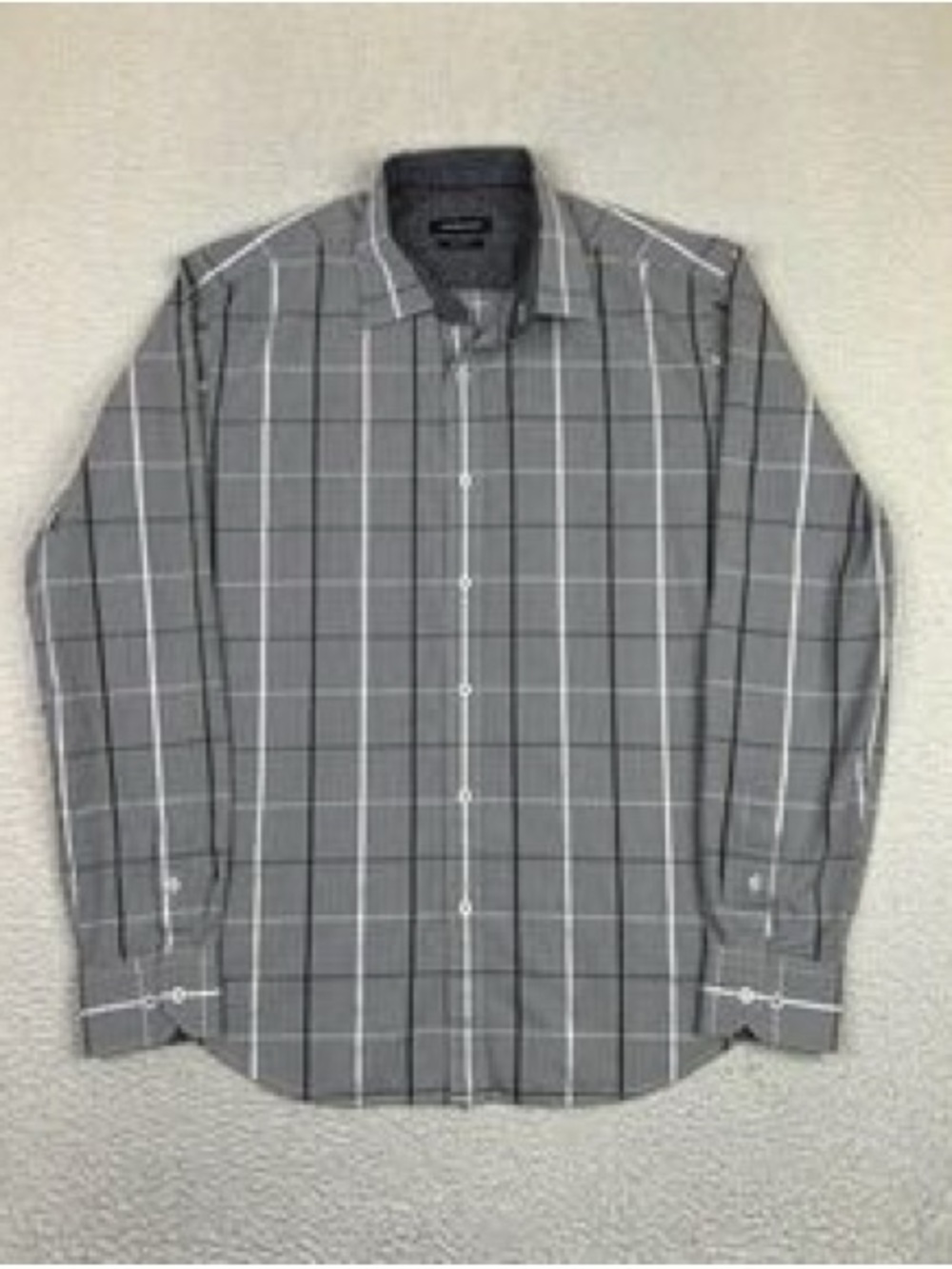 Bugatchi 
Men's Gray Windowpane Long-Sleeve Dress Shirt